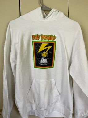 Bad Brains White Graphic Hoodie - Yellow/Green/Red Lightning Logo